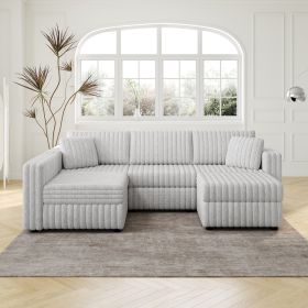 106.3" Soft Rabbit Plush U-shaped 4-Person Sofa. Matches 30.7" Ottoman with Hydraulic Lift. Comfortable & Stylish. For Bedroom & Living Room. Lig