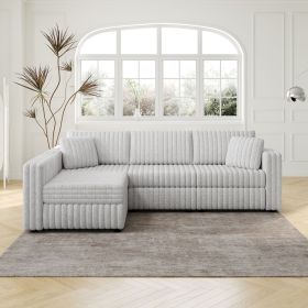 106.3" Soft Rabbit Plush L-shaped 4-Person Sofa. Comfortable & Stylish. Matches Bedroom & Living Room. Light gray. Modern plush furniture. Modula