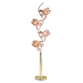 73" Tall Floor Lamp, 4 Brass and Gold Flower Shaped Lights with Crystal Accents