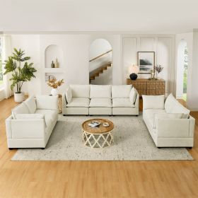 3-Piece Chenille Fabric Upholstered Living Room Furniture Set, Including 3-Seater Sofa andV2 Loveseat Sofa with Seat and Back Cushion(Beige White