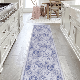 LOOM & LUXE 2'6''x10' Blue Runner, Washable Rug, Low-Pile, Non-Slip, Non-Shedding, Foldable, Kid & Pet Friendly - Area Rugs for living room, bedr