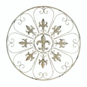 Round Fleur De Lis Wall Art Decor - Elegant Circular Metal Wall Hanging