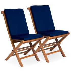 7-Piece Oval Extension Table Folding Chair Set with Blue Cushions