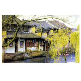 500 Piece Jigsaw Puzzle for Adults Wooden Art Puzzle Chinese Landscape Oil Painting; Watertown
