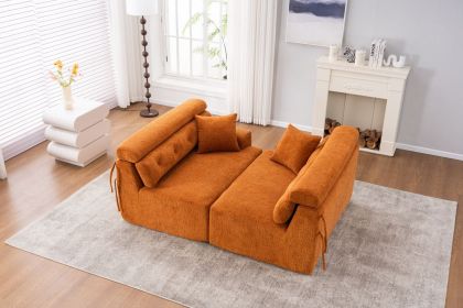 LY-029 ORANGE COMPRESSION SOFA: 4-seater combined sofa, Wood Grain Chenille fabric, full sponge compression sofa