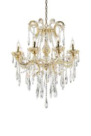 35" Tall" Luminere" 8 LED Light Chandelier with Crystals, Matte Gold and Crystal