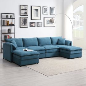 [VIDEO provided] [New] 134*66" Chenille Modular Sectional Sofa,U Shaped Cloud Couch Set with Double Cushions ,6 Seat Sleeper Sofa Bed with Ottoma