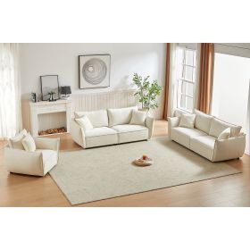 3-Seater + 3-Seater + 1-Seater Combo Sofa Modern Living Room Sofa, Linen Fabric Sofa, Wooden Frame with 5 Pillows, Apartment Sofa Furniture