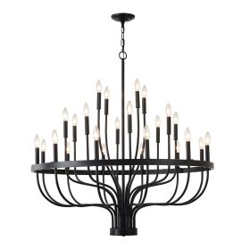 24-Light Black Chandelier Industrial Iron Candle Chandelier Modern Suspended Farmhouse Chandeliers Pendant Light Fixtures for Dining Room Bedroom
