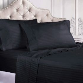 300 Thread Count Egyptian Cotton Sateen Stripe Bed Sheet Set (Color: Navy Blue, size: California King)