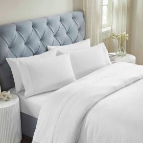 100% Cotton Bed Sheet Set Gold Embroidered Deep Pocket Moonlawn (Color: White, size: California King)