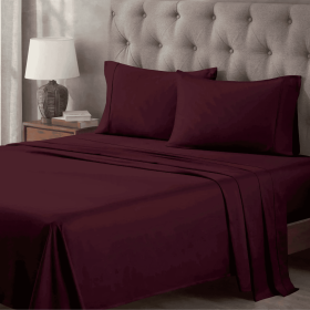 400 Thread Count Egyptian Cotton Sateen Bed Sheet Set (Color: Plum, size: Split King)