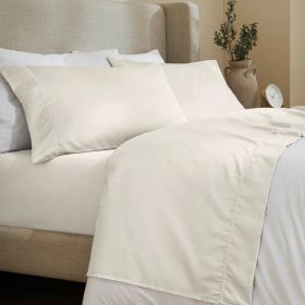 600 Thread Count Cotton Blend Bed Sheet Set - Imperia Embroidered Hem (Color: Ivory, size: Olympic Queen)
