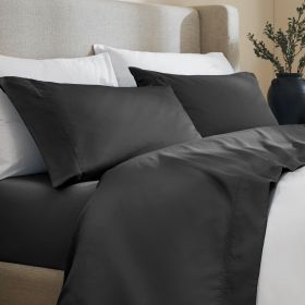 600 Thread Count Cotton Blend Deep Pocket Bed Sheet Set, Pandora Embroidered Hem (Color: Black, size: Twin XL)