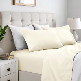 600 Thread Count Cotton Blend Bed Sheet Set Solid Deep Pocket (Color: Ivory, size: Split King)