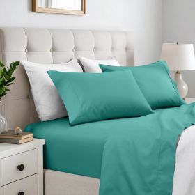 600 Thread Count Cotton Blend Bed Sheet Set Solid Deep Pocket (Color: Teal, size: King)