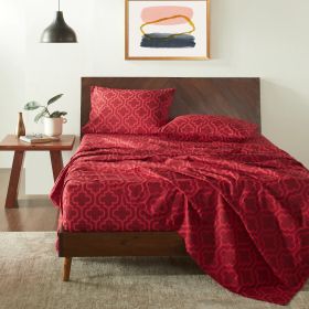 100% Cotton Flannel Bed Sheet Set Trellis Deep Pocket (Color: Burgundy, size: Twin)