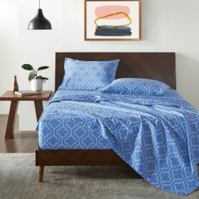 100% Cotton Flannel Bed Sheet Set Trellis Deep Pocket (Color: Light Blue, size: Queen)