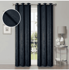 Blackout Window Curtains Waverly Geometric Room Darkening Washable Set of 2 (Color: Navy Blue, size: 42" X 108")