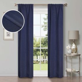 Room Darkening Blackout Curtains Linen Pattern Washable Set of 2 (Color: Navy Blue, size: 42" X 96")