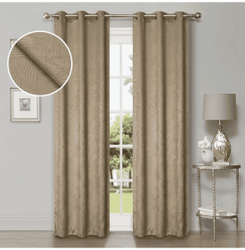 Blackout Window Curtains Waverly Geometric Room Darkening Washable Set of 2 (Color: Tan, size: 42" X 108")