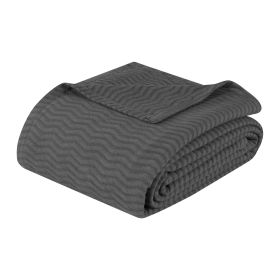 Jena Cotton Textured Chevron Lightweight Woven Blanket (Color: Charcoal, size: Throw)