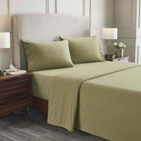 100% Cotton Flannel Sheet Set Solid Deep Pocket Fuzzy Warm Rome (Color: Sage, size: California King)