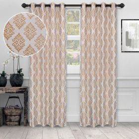Venetian Damask Jacquard Grommet Traditional Curtain Panel Set (Color: Gold, size: 42" X 96")