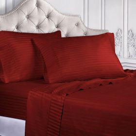 300 Thread Count Egyptian Cotton Sateen Stripe Bed Sheet Set (Color: Burgundy, size: California King)