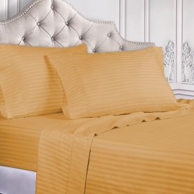 300 Thread Count Egyptian Cotton Sateen Stripe Bed Sheet Set (Color: Gold, size: California King)