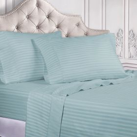 300 Thread Count Egyptian Cotton Sateen Stripe Bed Sheet Set (Color: Light Blue, size: California King)
