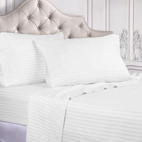 300 Thread Count Egyptian Cotton Sateen Stripe Bed Sheet Set (Color: White, size: California King)
