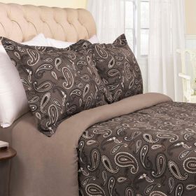 100% Cotton Flannel Paisley Luxury Duvet Cover Set (Color: Charcoal, size: Full/Queen)