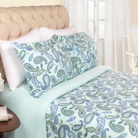 100% Cotton Flannel Paisley Luxury Duvet Cover Set (Color: Light Blue, size: Full/Queen)