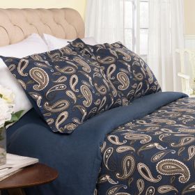 100% Cotton Flannel Paisley Luxury Duvet Cover Set (Color: Navy Blue, size: Full/Queen)