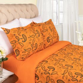 100% Cotton Flannel Paisley Luxury Duvet Cover Set (Color: Pumpkin, size: Full/Queen)