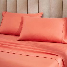 1200 Thread Count Cotton Blend 2 Piece Solid Pillowcase Set (Color: Coral, size: King)