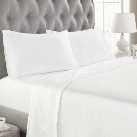 1200 Thread Count 100% Egyptian Cotton Sateen Embroidered Sheet Set (Color: White, size: Queen)