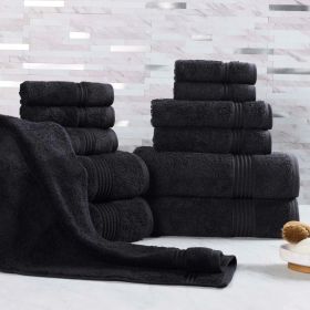 12-Piece Egyptian Cotton Plush Bath Towel Set – Heritage (Color: Black)