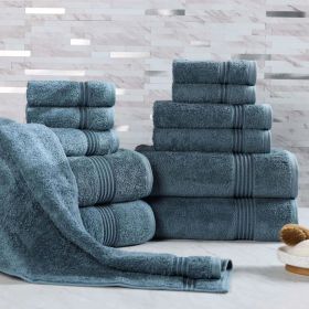 12-Piece Egyptian Cotton Plush Bath Towel Set – Heritage (Color: Sapphire)