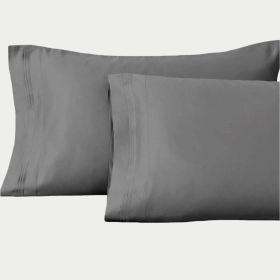 Egyptian Cotton Sateen Pillowcase Set 1500 Thread Count (Color: Gray, size: King)