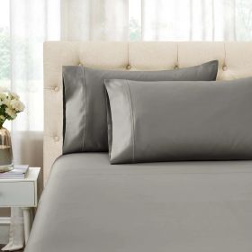 Egyptian Cotton 1500 Thread Count Pillowcases - Set of 2 - Embroidered Marrow Stitch Hem (Color: Gray, size: Standard)