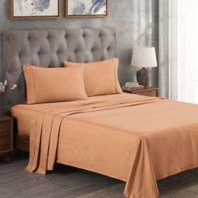 300 Thread Count Egyptian Cotton Sateen Bed Sheet Set (Color: Beige, size: Queen)