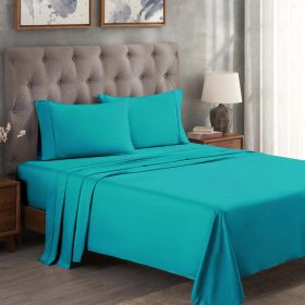 300 Thread Count Egyptian Cotton Sateen Bed Sheet Set (Color: Teal, size: Queen)