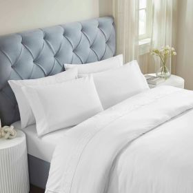100% Cotton Bed Sheet Set Embroidered Deep Pocket Chain Links (Color: White, size: King)
