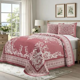Lightweight Cotton Blend Bedspread Sets Adalie Medallion Jacquard (Color: Berry Red, size: King)