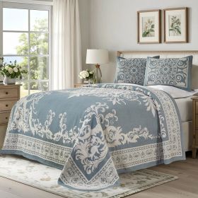 Lightweight Cotton Blend Bedspread Sets Adalie Medallion Jacquard (Color: Cerulean Blue, size: King)