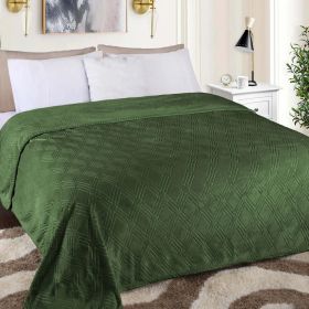 Flannel Fleece Blanket – Alaska Diamond Quilted - Warm and Plush (Color: Green, size: Throw)