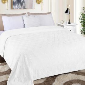 Flannel Fleece Blanket – Alaska Diamond Quilted - Warm and Plush (Color: White, size: Throw)