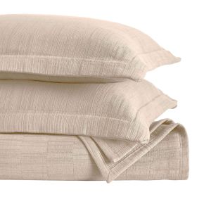 Zenith Cotton Medium Weight Geometric Matelasse Bedspread and Sham Set (Color: Beige, size: California King)
